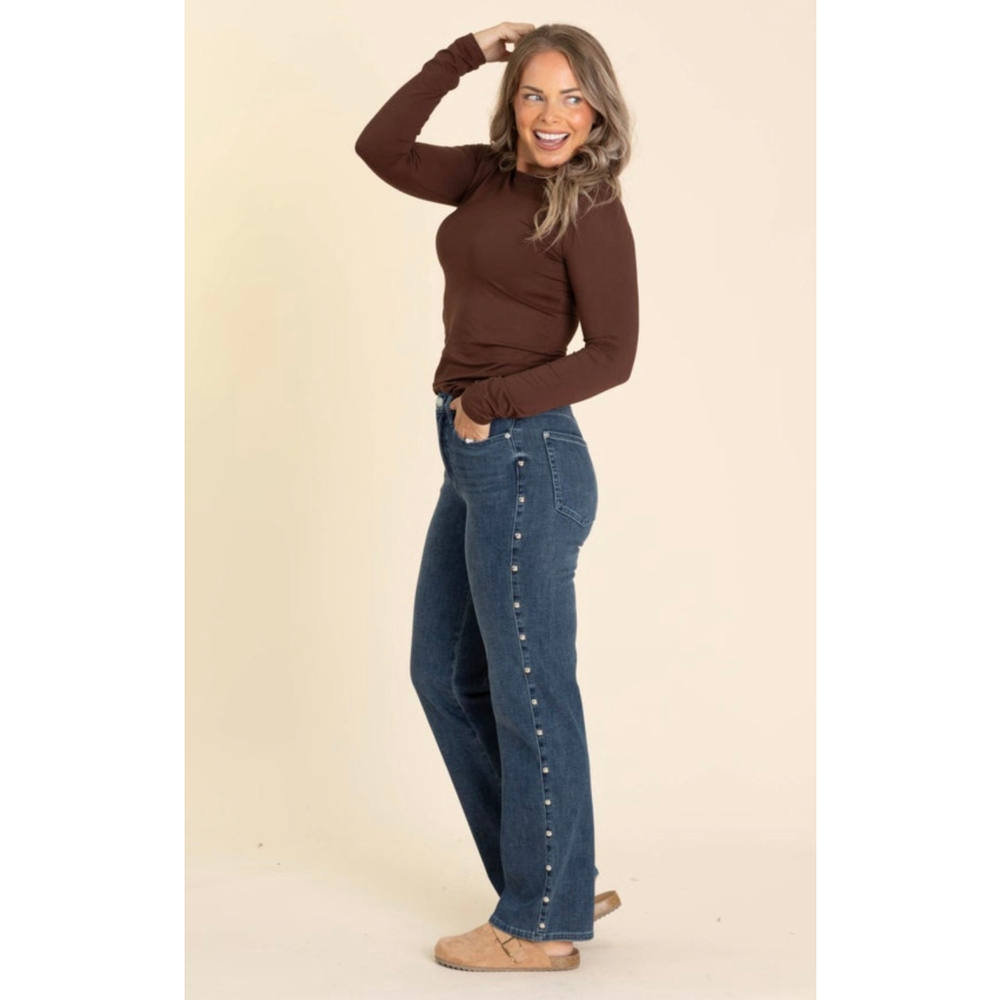 Judy Blue Dark Blue Straight Leg Jeans with Side Studs - Picture 5 of 7